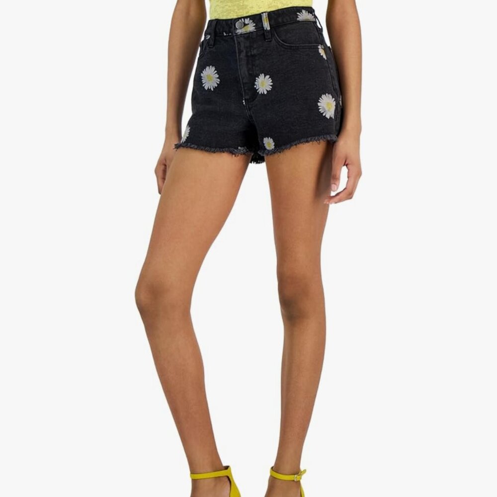 NEW! Tinseltown Floral Mom Shorts High Rise $34 Fringe Black 15/‎ 32Waist Cotton
